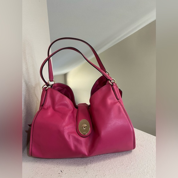 Coach Carlyle Hot Pink Leather‎ Shoulder Tote Handbag Rare - Picture 1 of 14